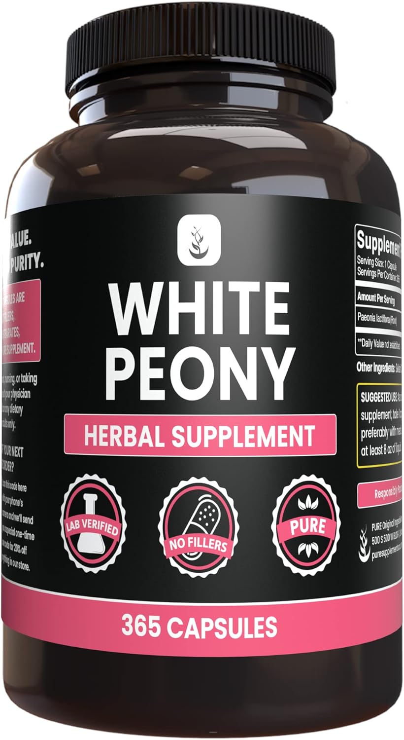 365 Capsules of Pure White Peony with No Magnesium or Rice Fillers - Lab Verified