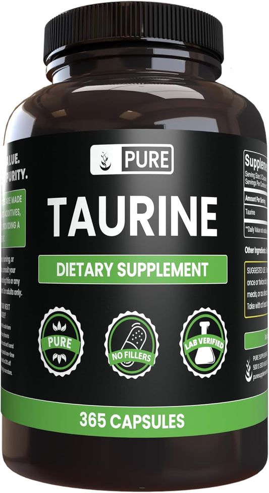 365 Capsules of Taurine with Pure Ingredients, No Magnesium or Rice Fillers - Lab Verified Quality