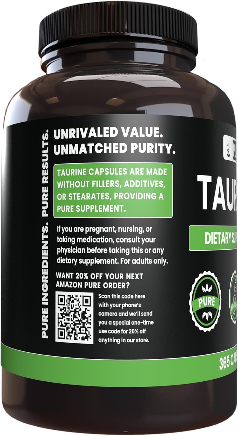 365 Capsules of Taurine with Pure Ingredients, No Magnesium or Rice Fillers - Lab Verified Quality