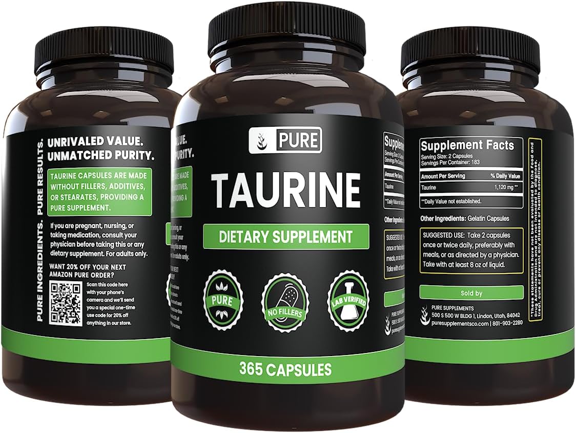 365 Capsules of Taurine with Pure Ingredients, No Magnesium or Rice Fillers - Lab Verified Quality