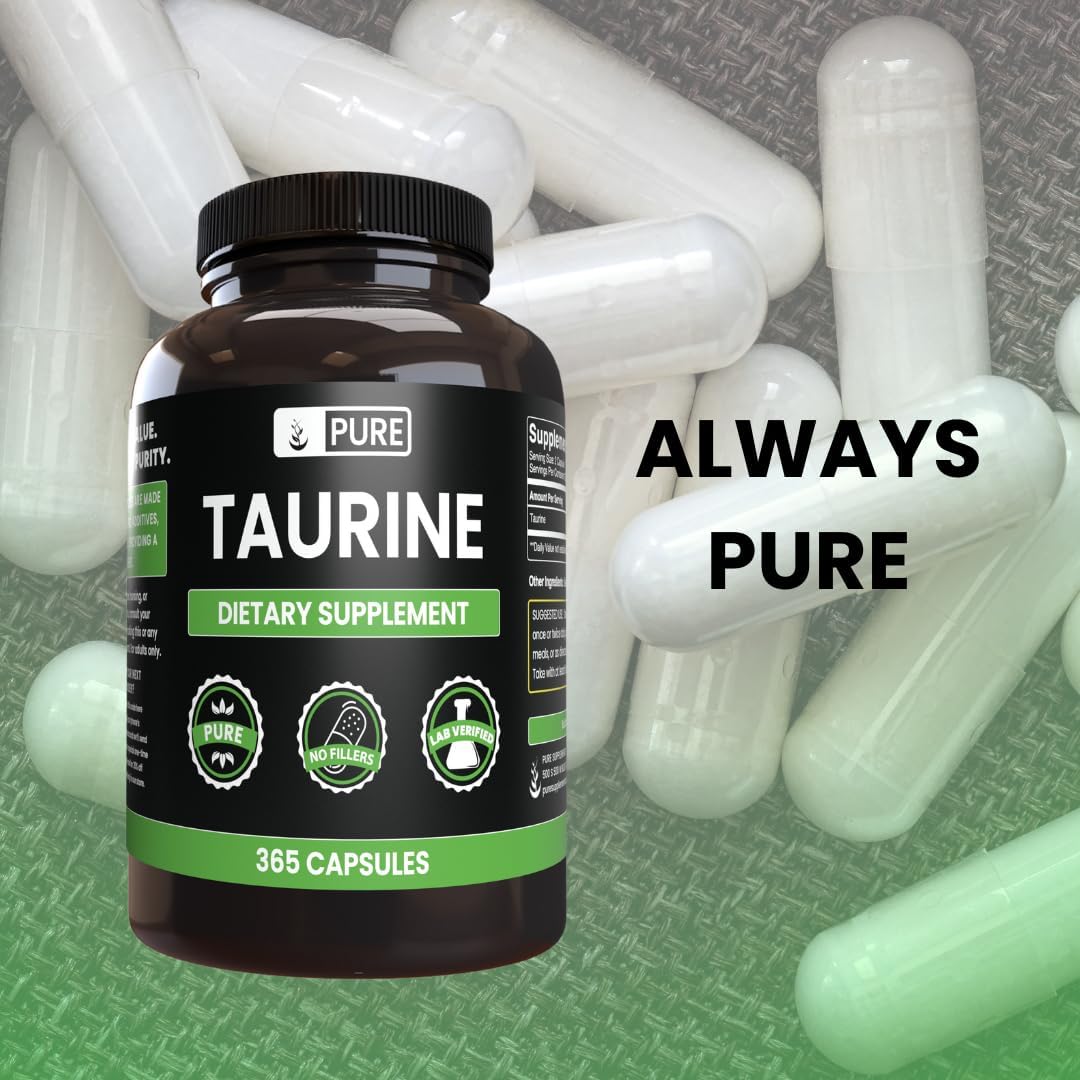 365 Capsules of Taurine with Pure Ingredients, No Magnesium or Rice Fillers - Lab Verified Quality