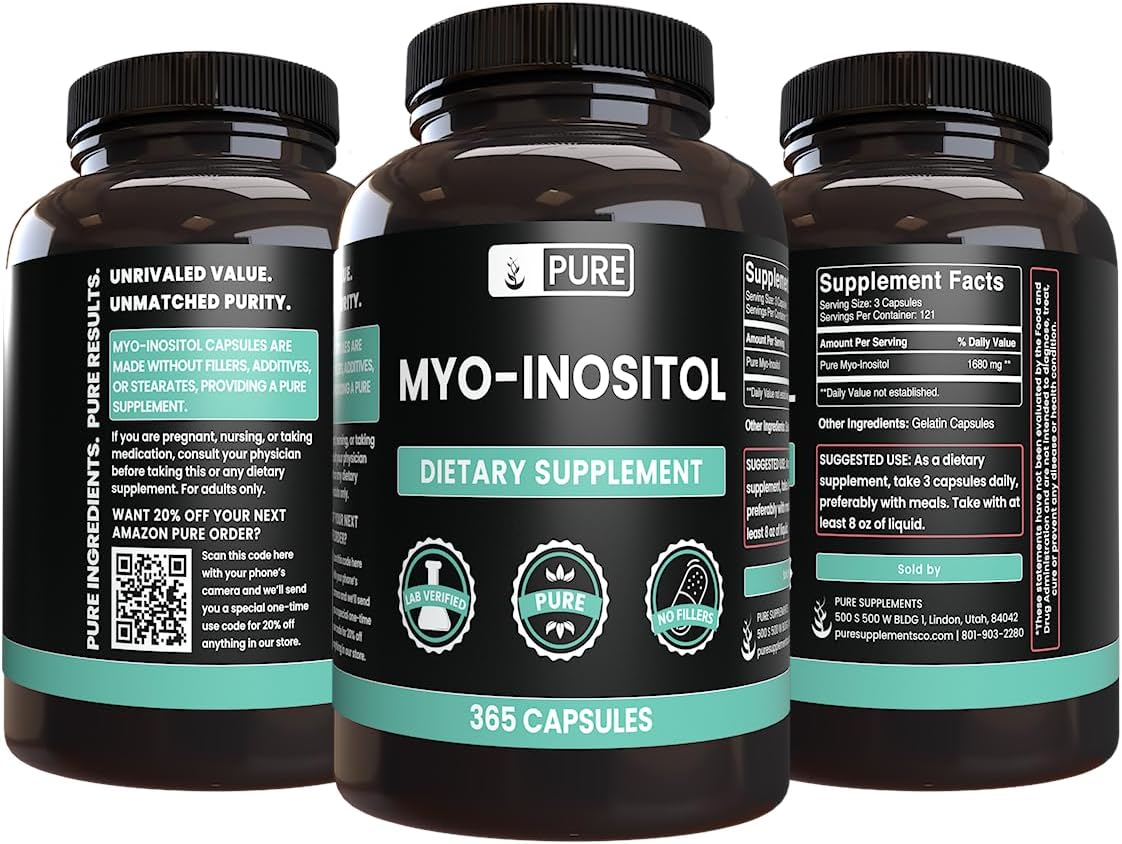 365 Capsules Pure Myo-Inositol with Original Ingredients, Lab Verified, No Magnesium or Rice Fillers