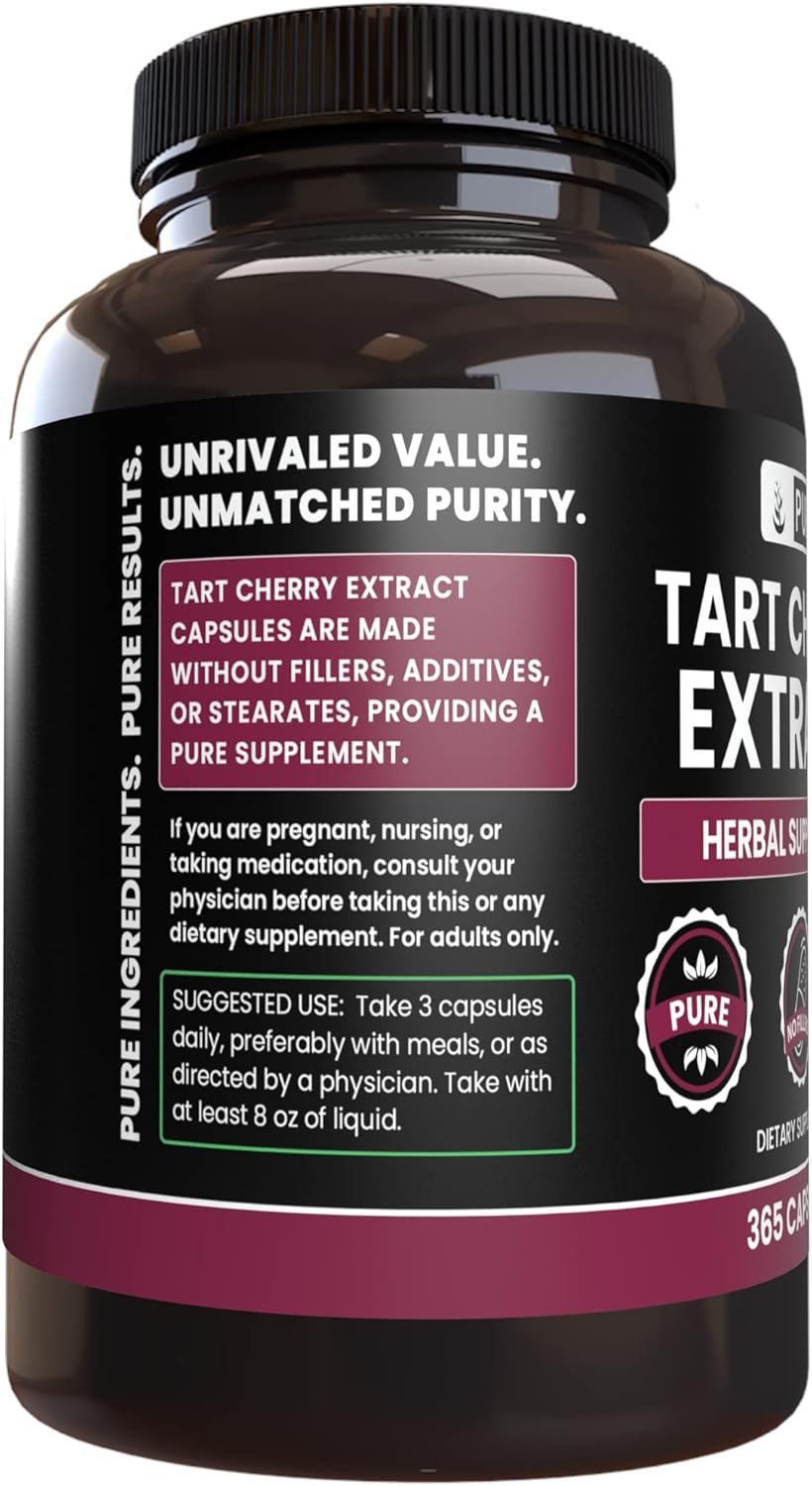 365 Capsules Pure Tart Cherry Extract - No Magnesium or Rice Fillers - Lab Verified & Original Ingredients