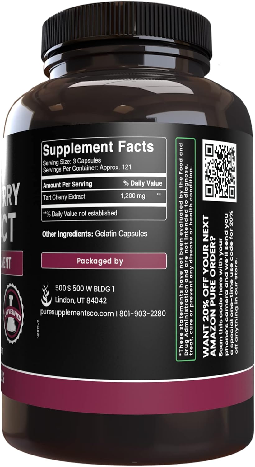 365 Capsules Pure Tart Cherry Extract - No Magnesium or Rice Fillers - Lab Verified & Original Ingredients