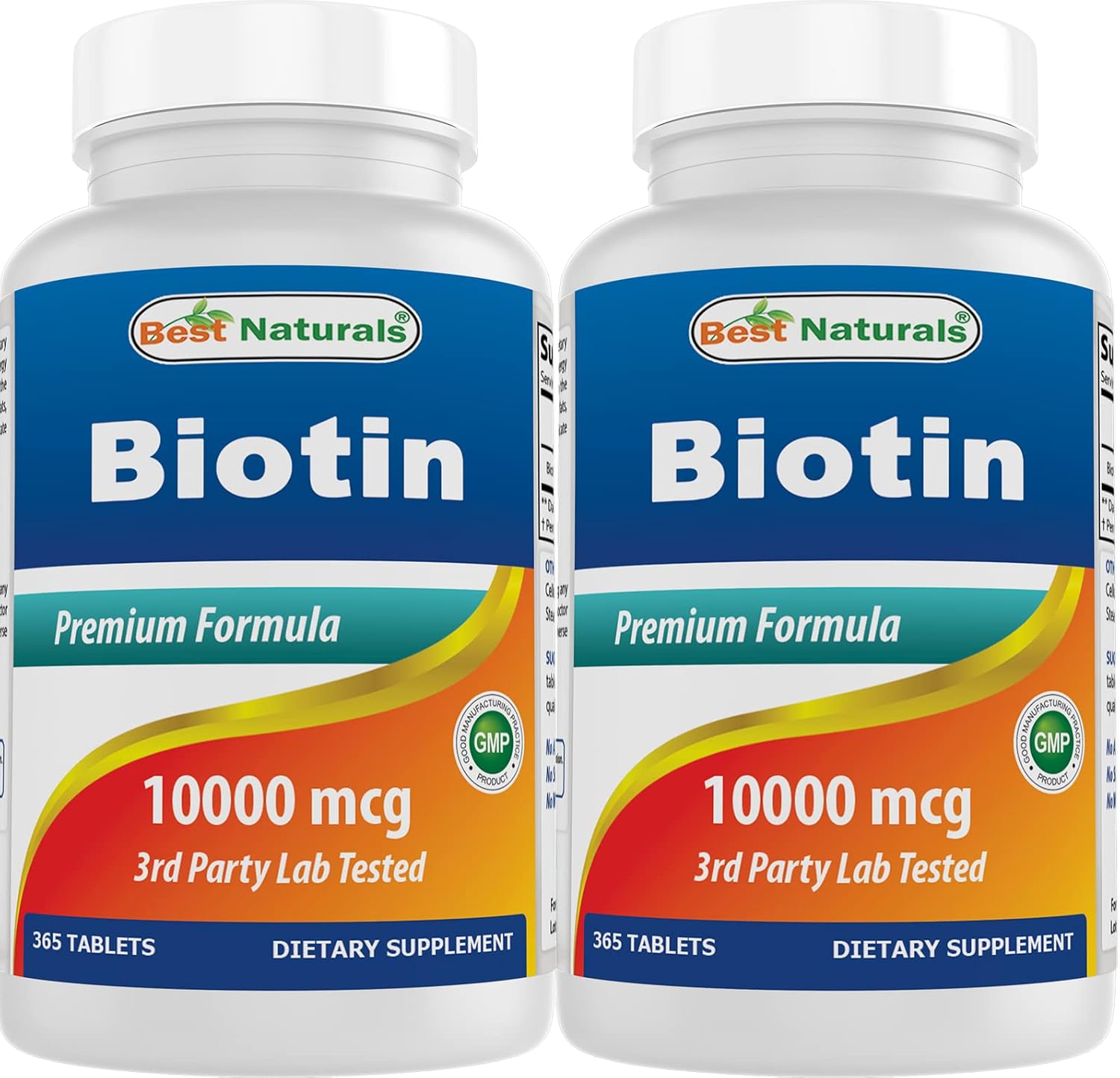 365 Count Best Naturals Biotin 10,000 mcg Tablets - Vitamin B7 Supplement Pack of 2