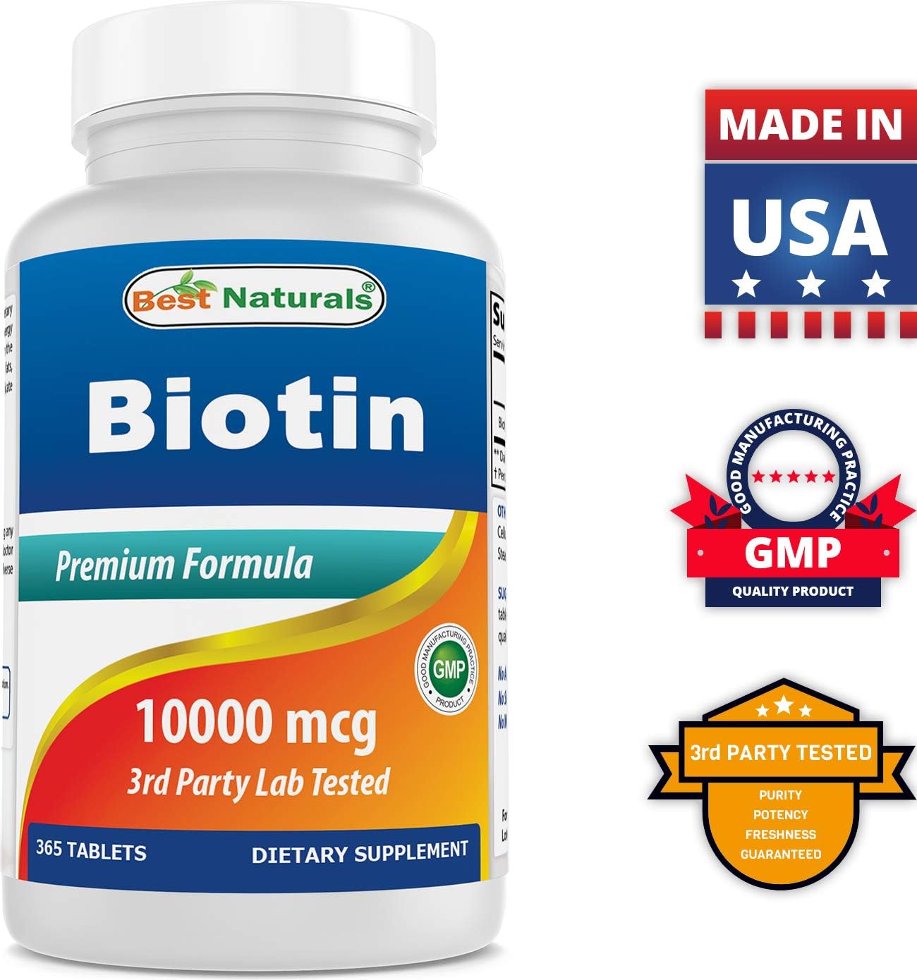 365 Count Best Naturals Biotin 10,000 mcg Tablets - Vitamin B7 Supplement Pack of 2