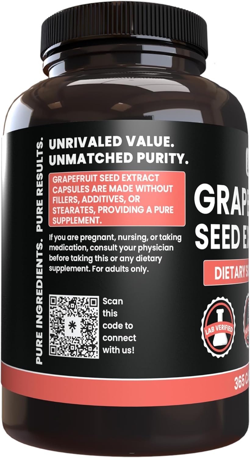 365 Count Pure Grapefruit Seed Extract Capsules - No Magnesium or Rice Fillers - Lab Verified Pure Original Ingredients