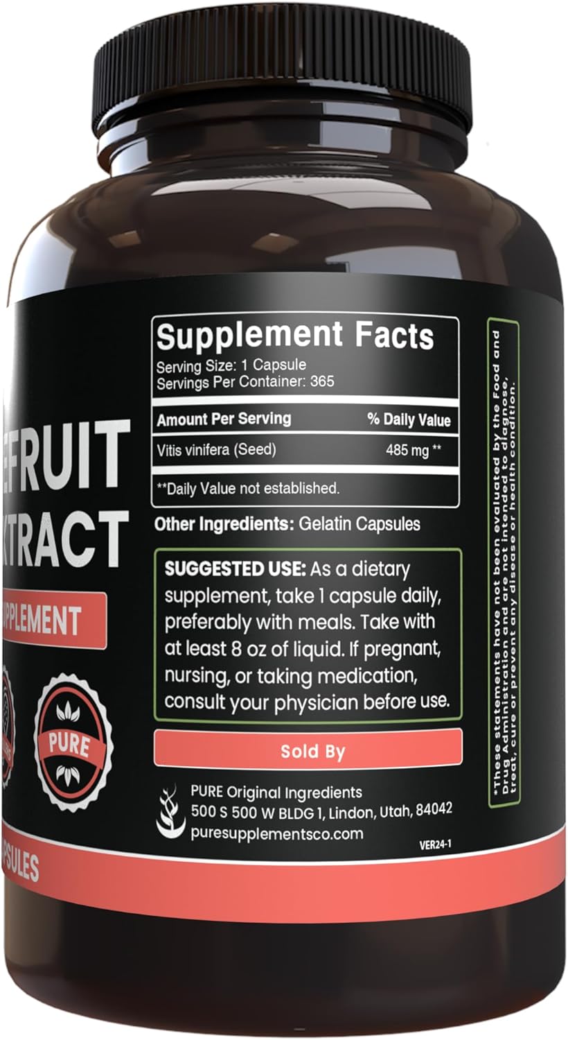 365 Count Pure Grapefruit Seed Extract Capsules - No Magnesium or Rice Fillers - Lab Verified Pure Original Ingredients