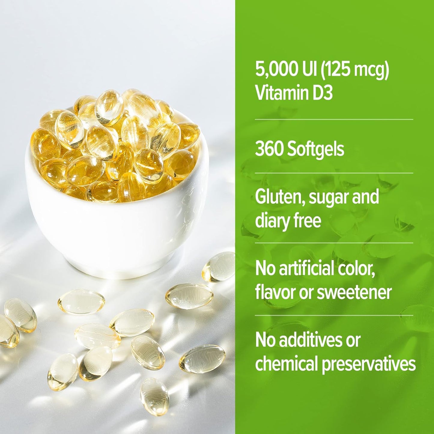 365-Day Supply of ORZAX Vitamin D3 5000 IU Softgels for Muscle & Immune Health