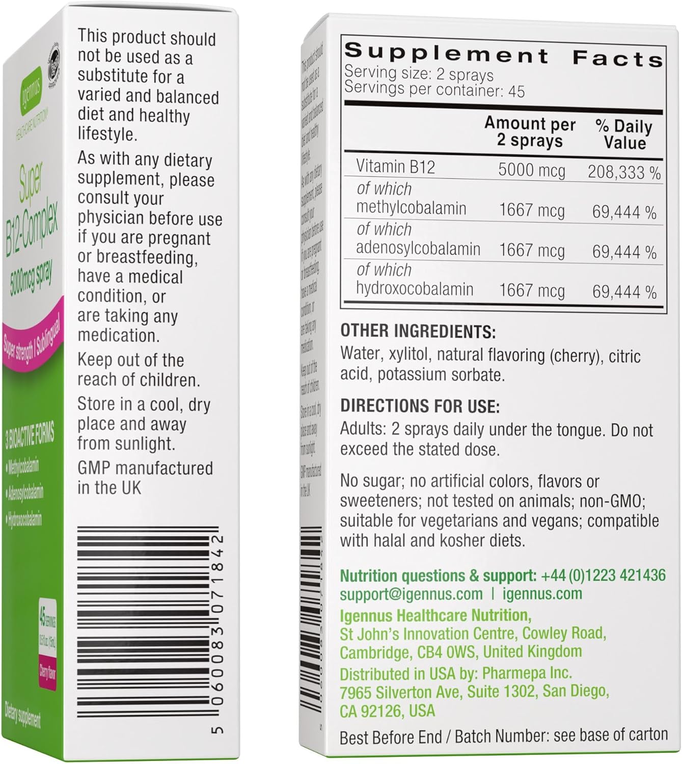 365-Day Supply Vegan Vitamin D3 & Super B12-Complex Bundle: 1000iu D3 Tablets + 5000mcg B12 Cherry Spray by Igennus