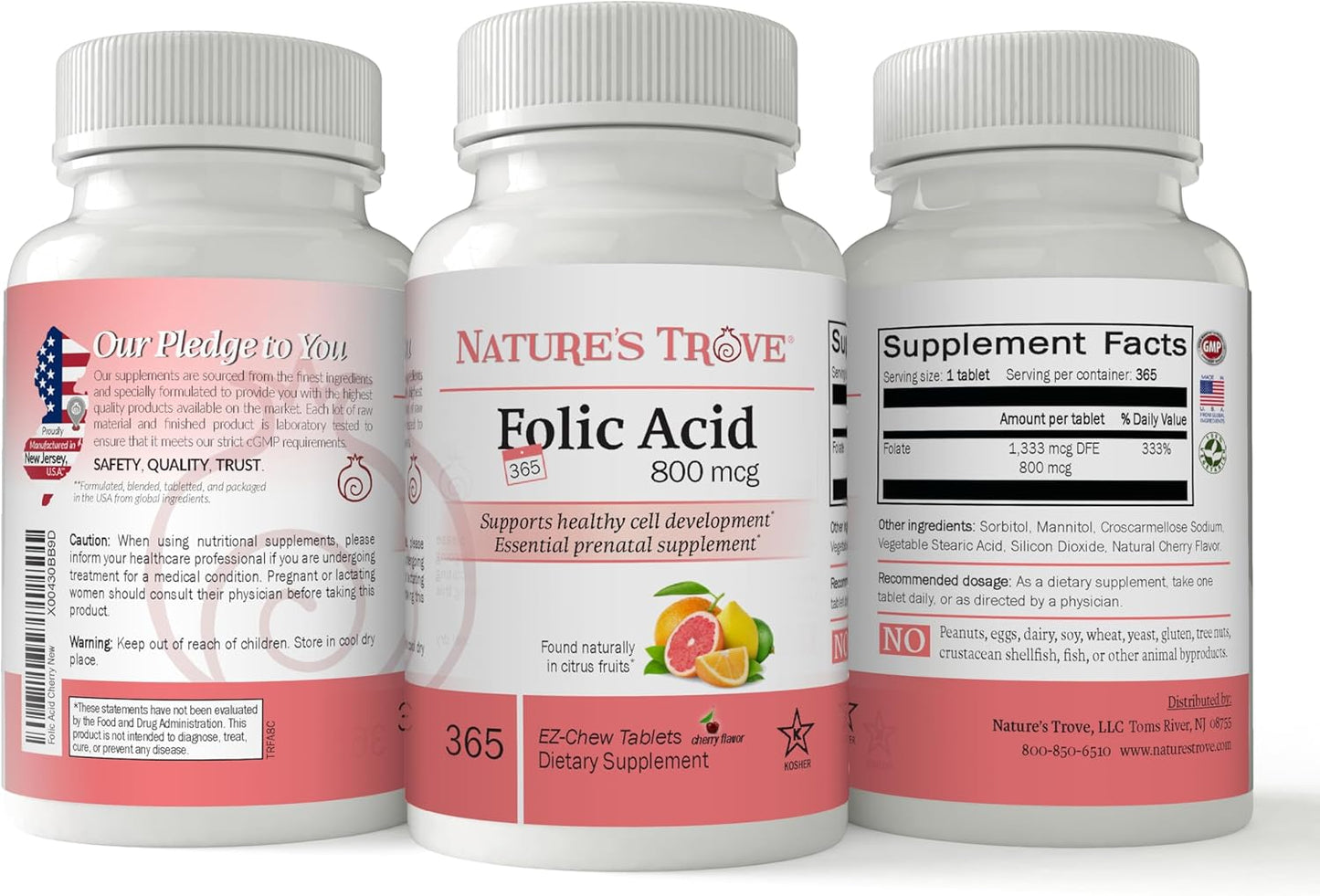 365 Nature's Trove Folic Acid 800 mcg EZ Chew Tablets in Cherry Flavor