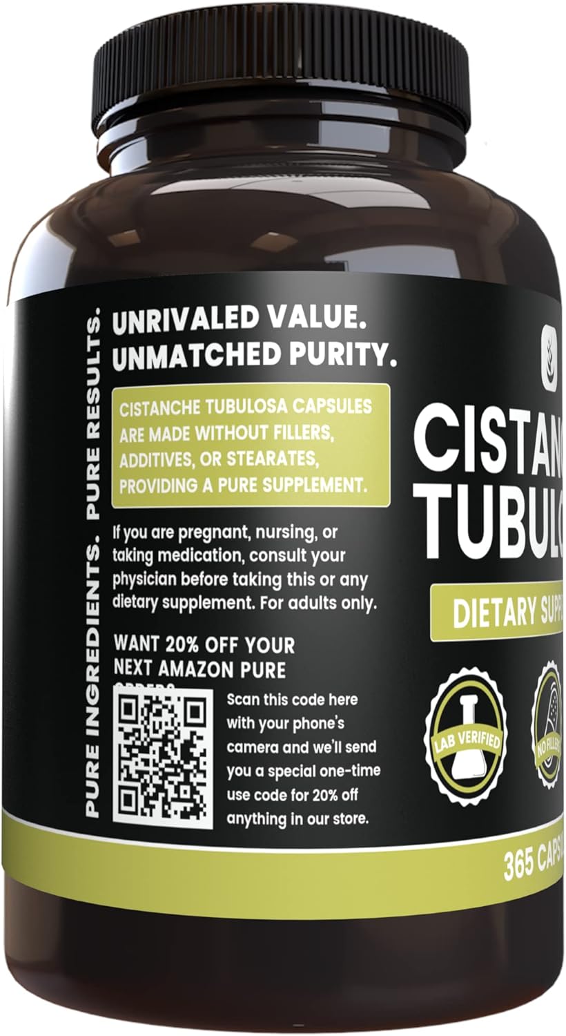 365 Pure Original Cistanche Tubulosa Capsules - No Magnesium or Rice Fillers - Lab Verified Quality