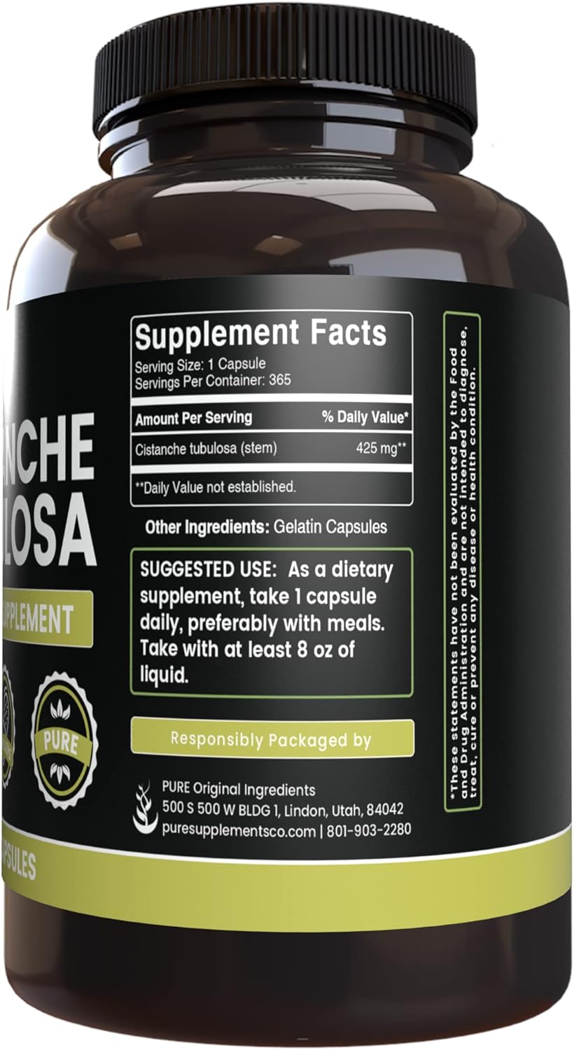 365 Pure Original Cistanche Tubulosa Capsules - No Magnesium or Rice Fillers - Lab Verified Quality