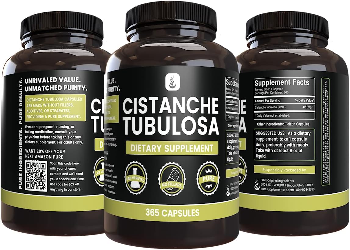 365 Pure Original Cistanche Tubulosa Capsules - No Magnesium or Rice Fillers - Lab Verified Quality