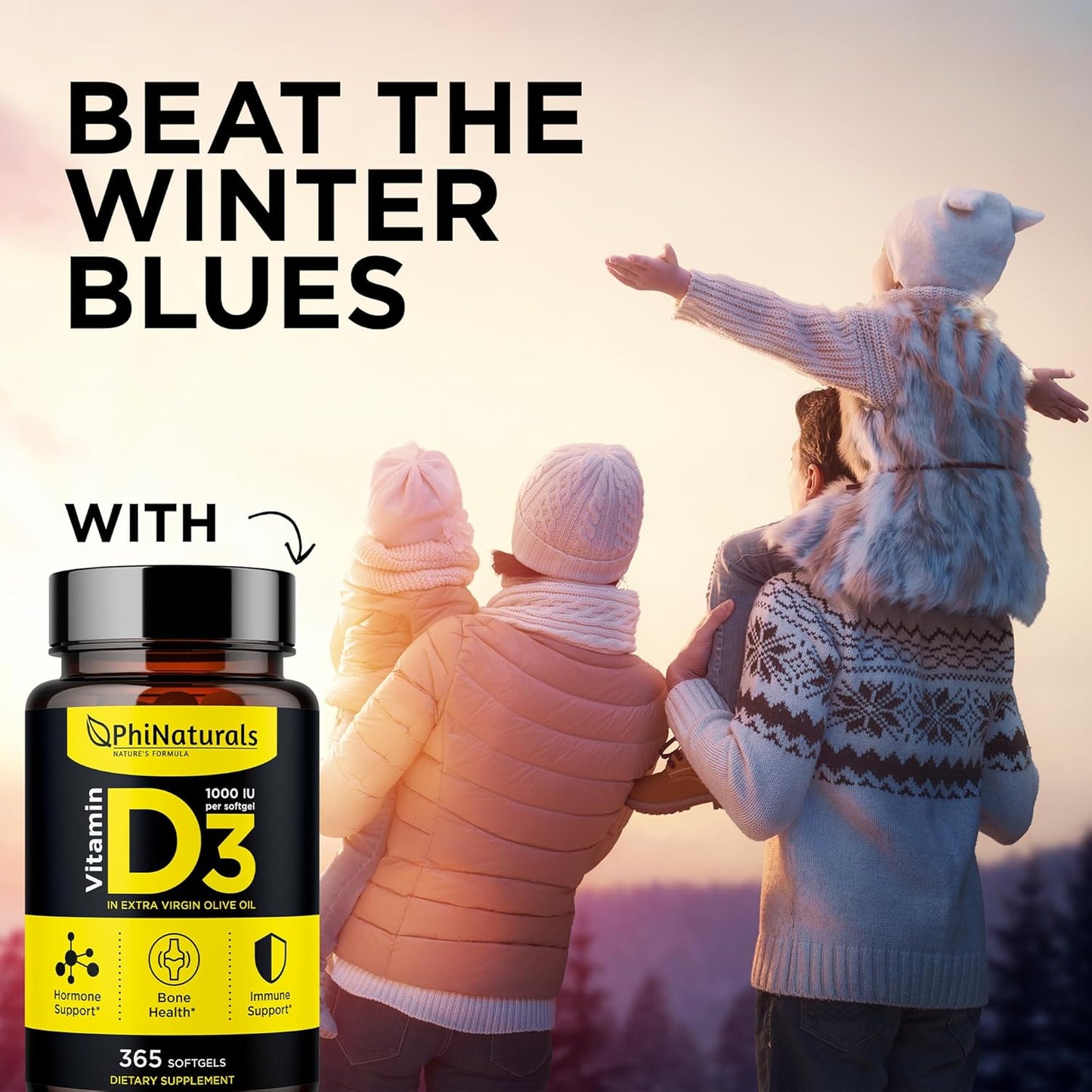 365 Softgel Capsules of PhiNaturals Vitamin D3 1000iu Supplement with Olive Oil Base - One Year Supply of Vitamin D3