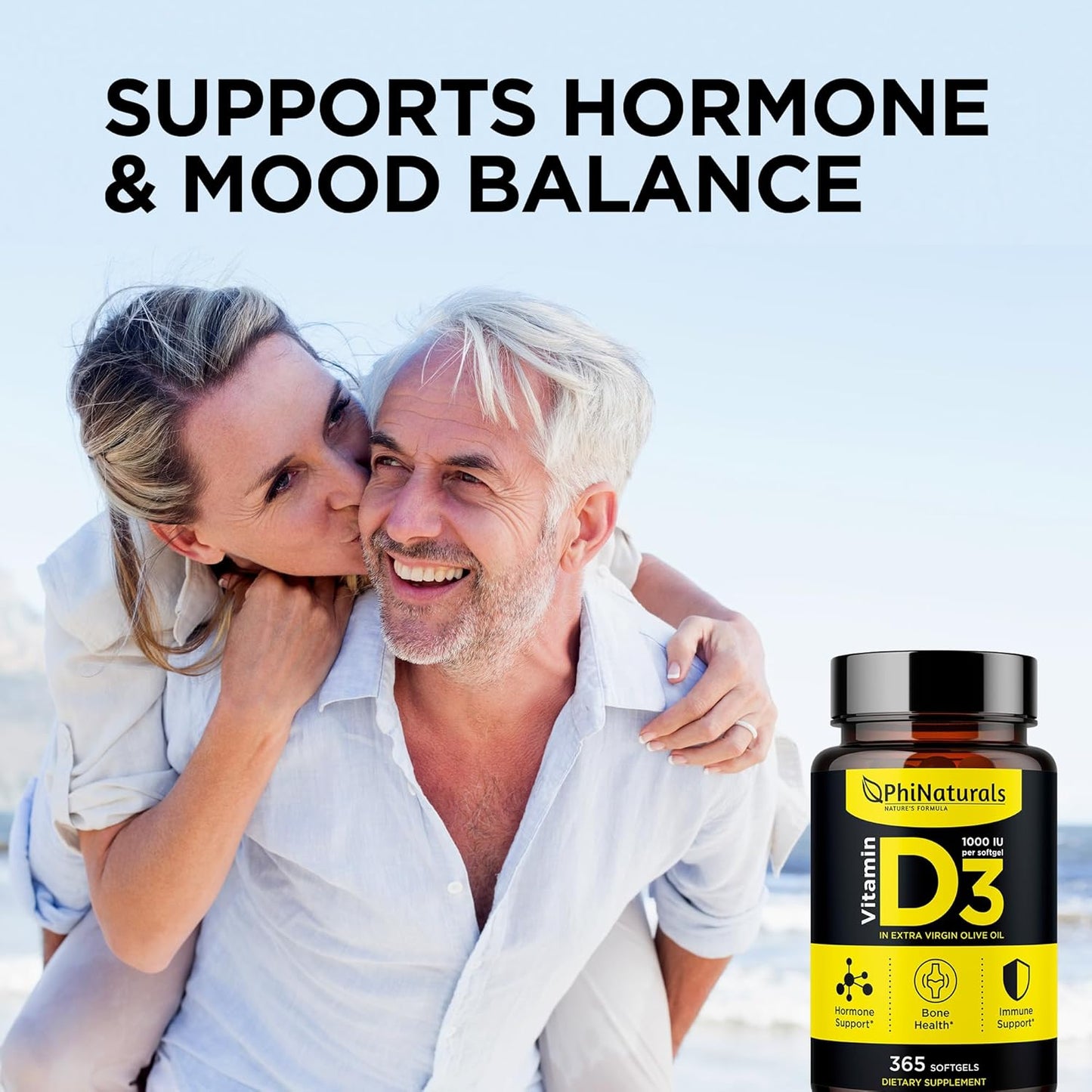 365 Softgel Capsules of PhiNaturals Vitamin D3 1000iu Supplement with Olive Oil Base - One Year Supply of Vitamin D3