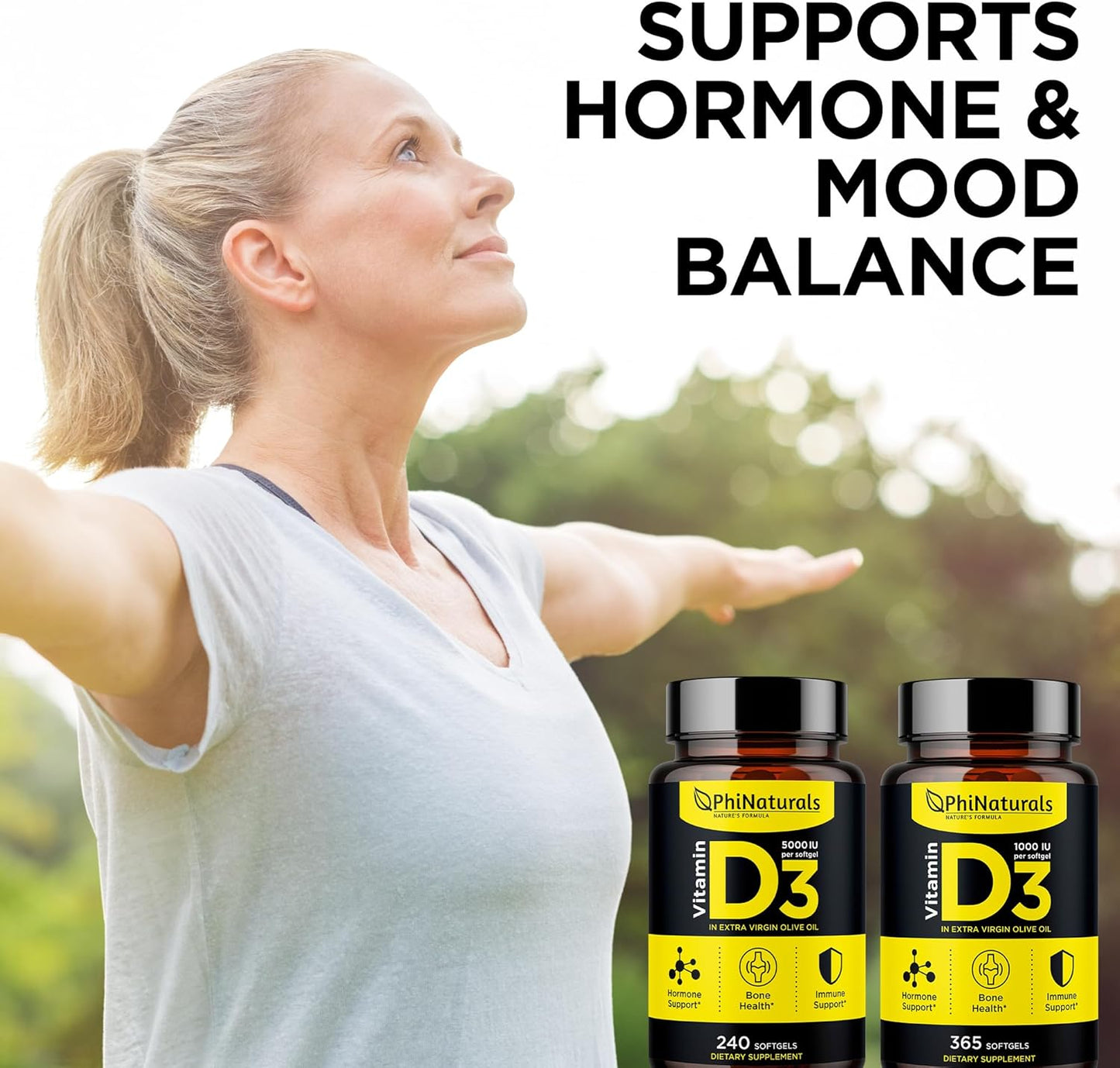 365 Softgel Capsules of PhiNaturals Vitamin D3 1000iu Supplement with Olive Oil Base - One Year Supply of Vitamin D3