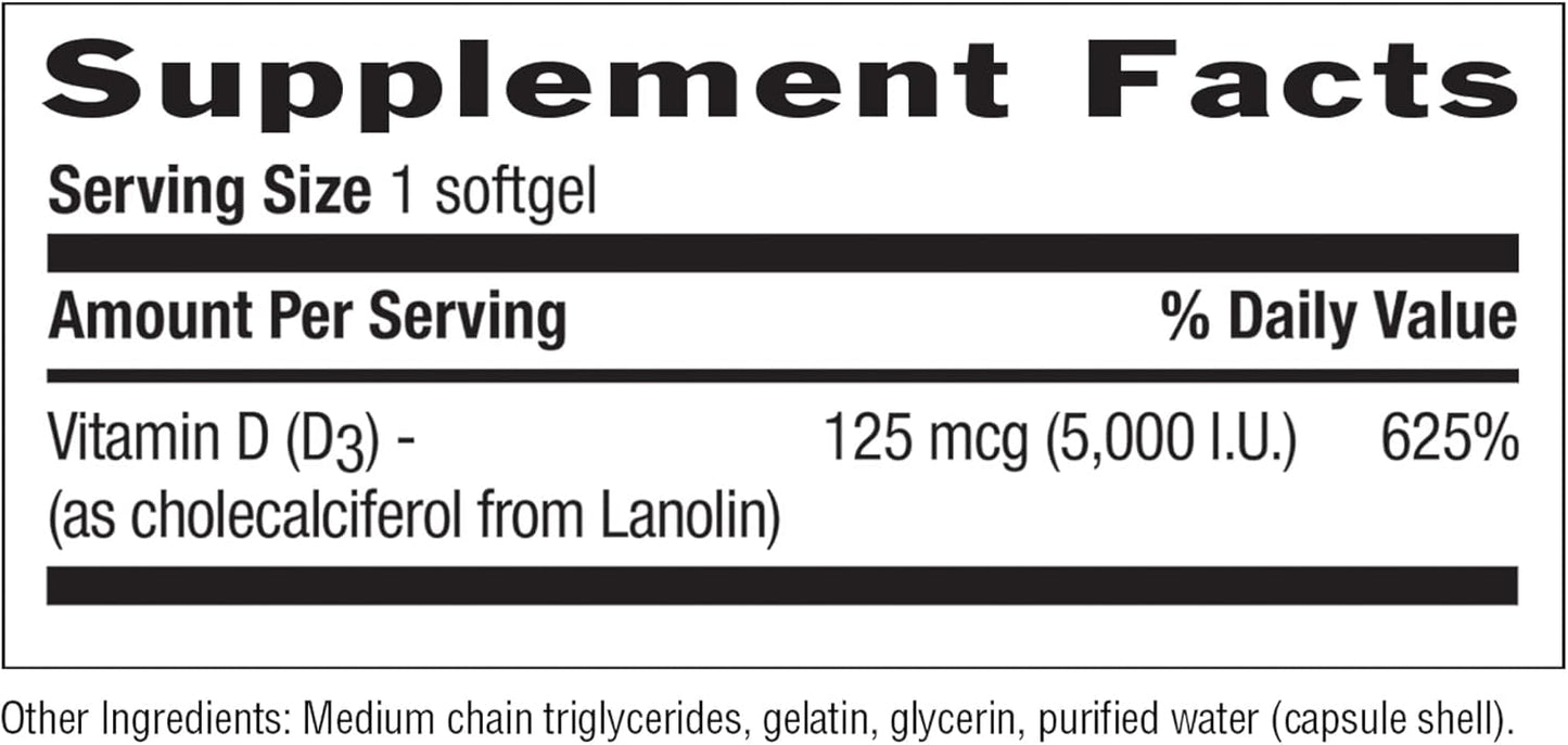 365 Softgels of Country Life Vitamin D3 5000 IU, Non-Fish Source, Gluten Free