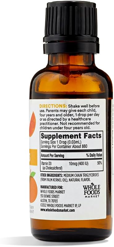365 Whole Foods Market Tangerine Flavor Vitamin D-3 Liquid - 400IU, 1oz