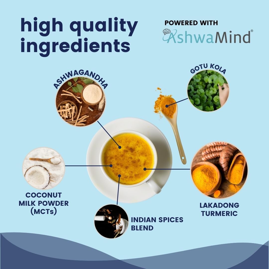 365veda Focus Superfood Latte Sachets with Ashwagandha, Curcumin, and Gotu Kola - Enhances Memory & Focus, Gluten-Free, Non-GMO (30 Count, Butterscotch Flavor)