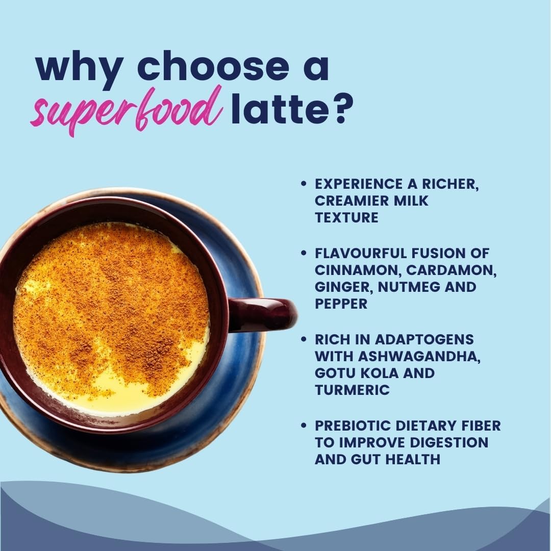 365veda Focus Superfood Latte Sachets with Ashwagandha, Curcumin, and Gotu Kola - Enhances Memory & Focus, Gluten-Free, Non-GMO (30 Count, Butterscotch Flavor)