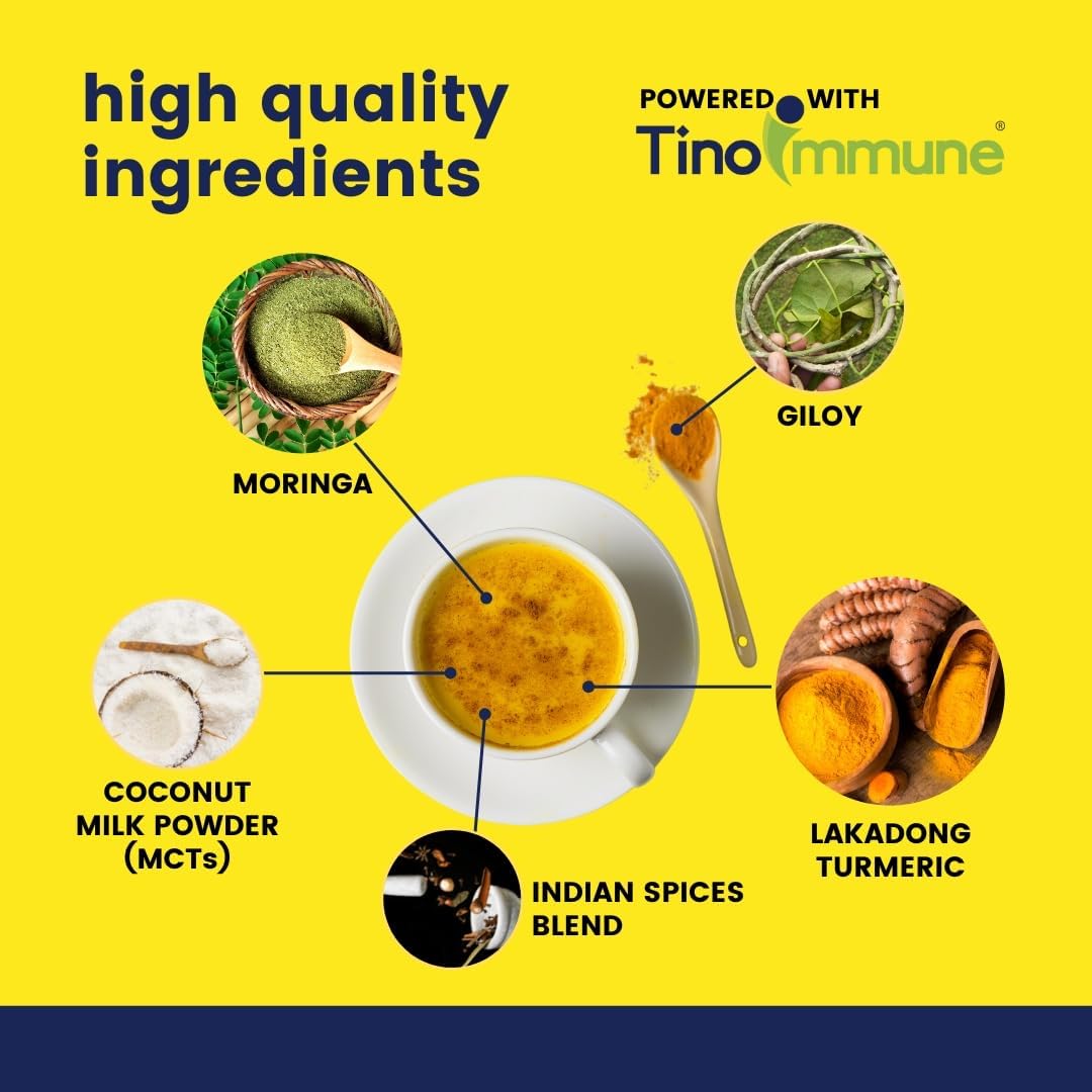 365veda Immunity-Boosting Latte with Moringa, Giloy & Turmeric, 100% Natural Ingredients, Supports Digestion, Gluten-Free On-The-Go Sachets (30 Count)