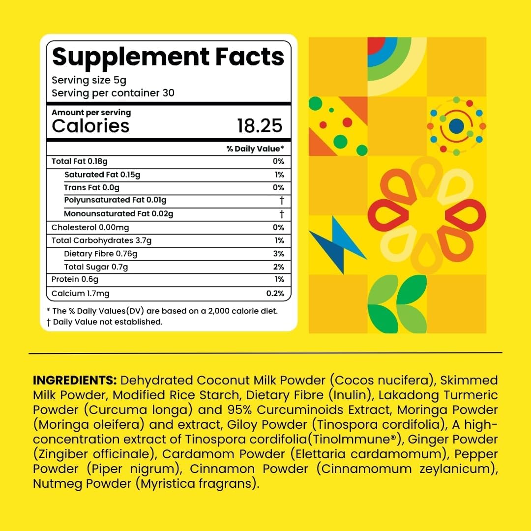 365veda Immunity-Boosting Latte with Moringa, Giloy & Turmeric, 100% Natural Ingredients, Supports Digestion, Gluten-Free On-The-Go Sachets (30 Count)