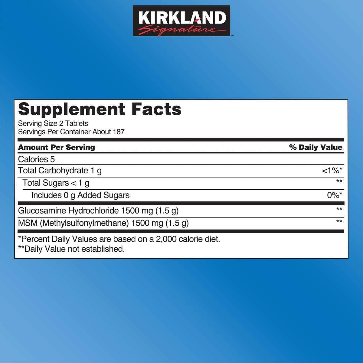 375 Tablets Kirkland Signature Glucosamine and MSM Supplement for Joint Health