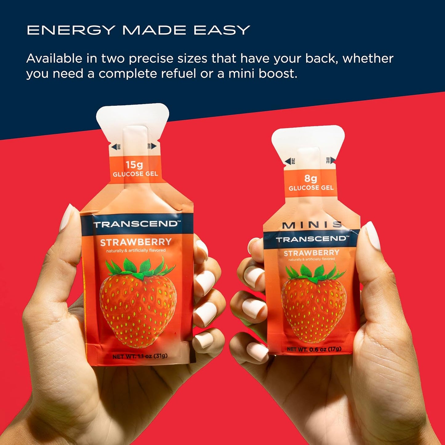 38 Pack Transcend Foods Strawberry Gel 1.1 oz - Fast-Acting Carb Gel, Gluten Free Strawberry Flavor - No Caffeine - BoostGo Australia