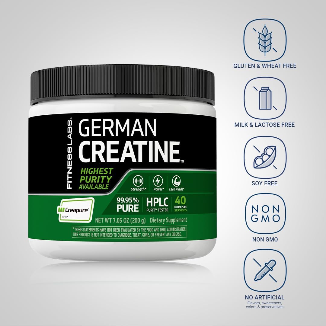 39 Servings of Non-GMO German Creatine Monohydrate Powder - 7.05 oz - Creapure Formula - Gluten Free Fitness Supplement