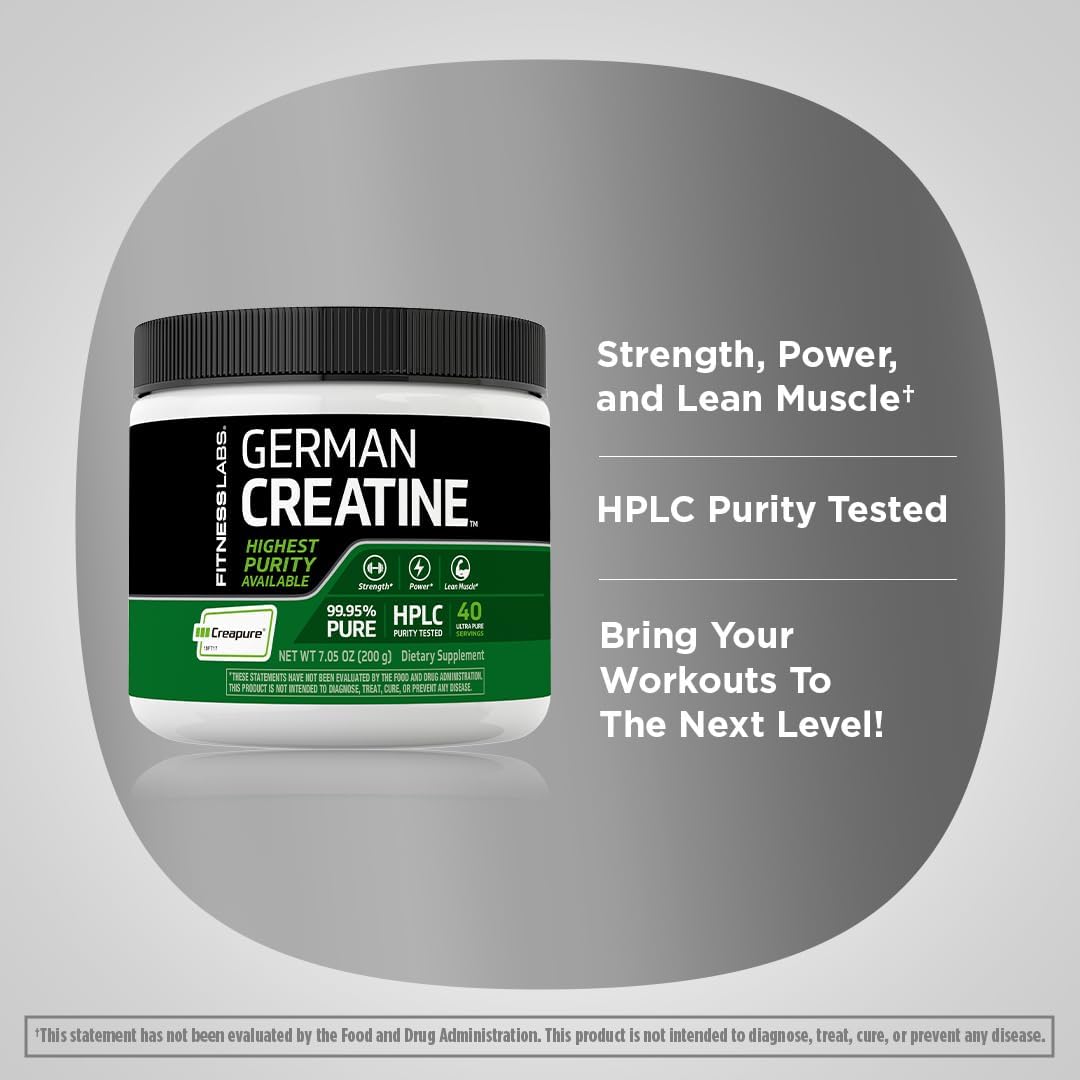 39 Servings of Non-GMO German Creatine Monohydrate Powder - 7.05 oz - Creapure Formula - Gluten Free Fitness Supplement
