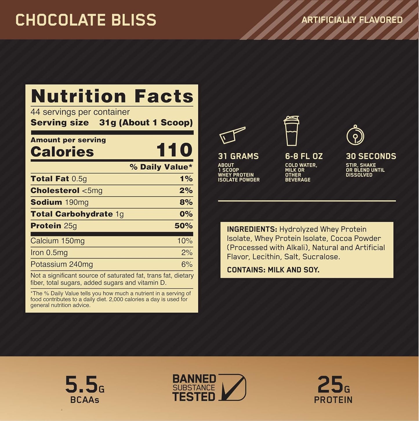 3lb Optimum Nutrition Gold Standard 100% Isolate, Chocolate Bliss - 44 Servings