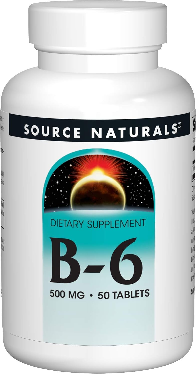 3M Source Naturals Vitamin B-6 Tablets - 500mg for Immune System Support (50 Tablets)