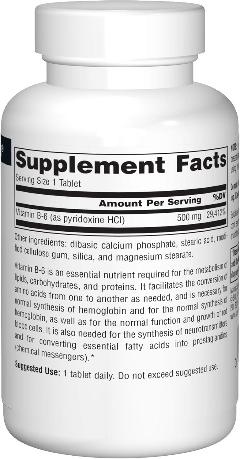 3M Source Naturals Vitamin B-6 Tablets - 500mg for Immune System Support (50 Tablets)