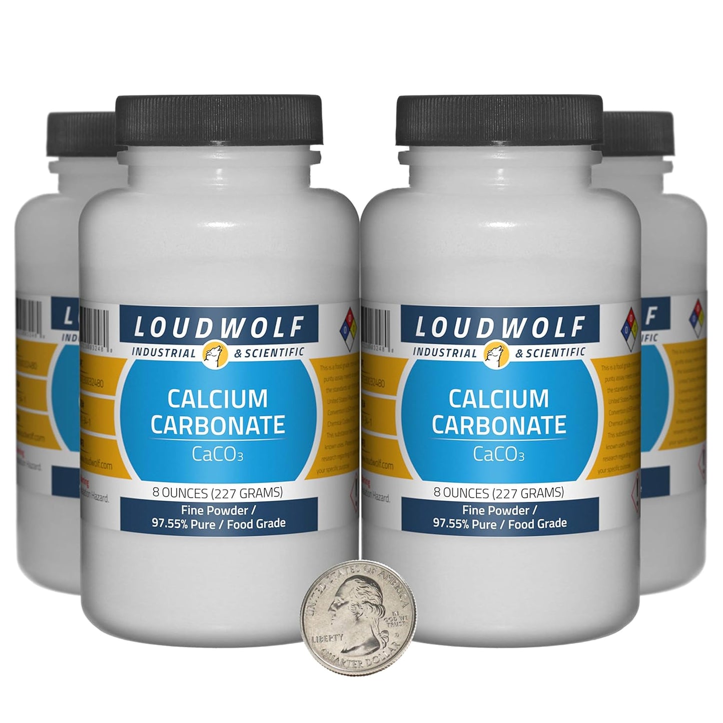 4 Bottles of 2 Pounds Loudwolf Calcium Carbonate - 97.55% Pure Food Grade Fine Powder