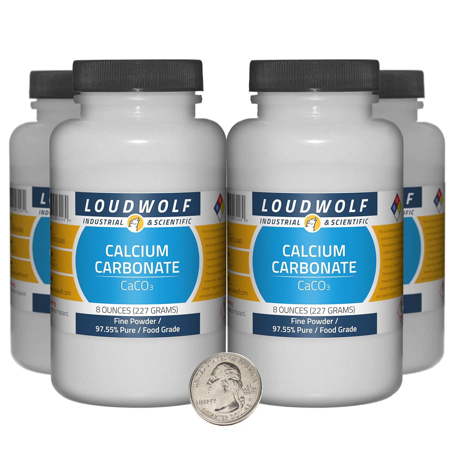 4 Bottles of 2 Pounds Loudwolf Calcium Carbonate - 97.55% Pure Food Grade Fine Powder