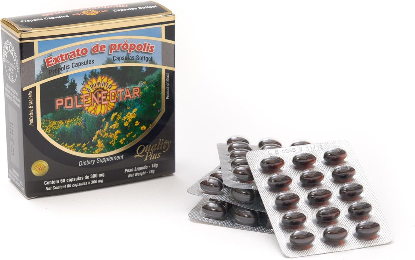 4 Boxes of Apiario Polenectar Brazil Green Bee Propolis Softgels - 300mg (60 Count)
