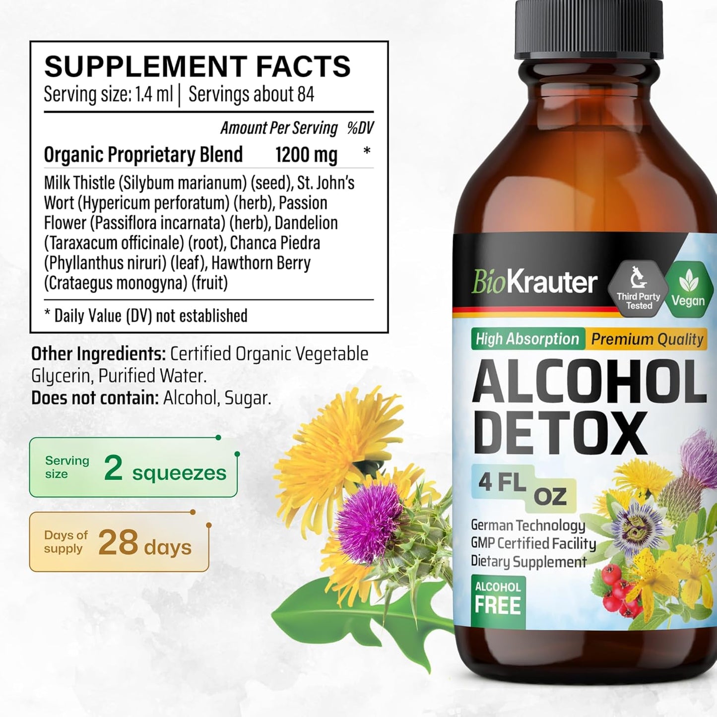 4 Fl. Oz. Alcohol Detox and Green Tea Extract Tinctures - BIO KRAUTER