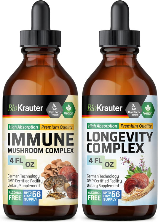 4 Fl. Oz. BIO KRAUTER Immune Mushroom and Longevity Tincture for Wellness