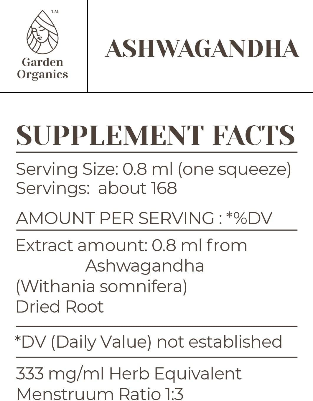 4 fl oz Garden Organics Ashwagandha Alcohol-Free Liquid Drops - Immune System Booster Extract from 100% Dried Root