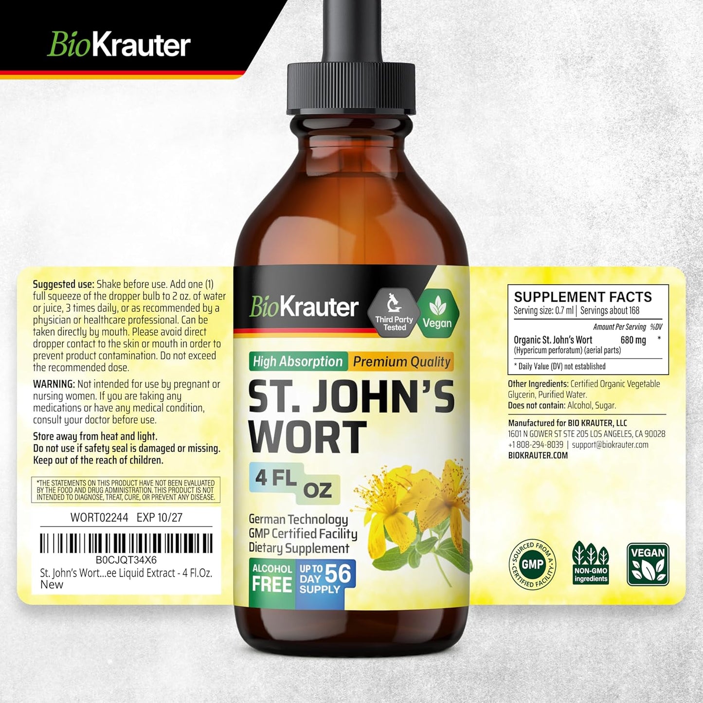 4 Fl. Oz. St. John's Wort and Lemon Balm Tinctures by BIO KRAUTER