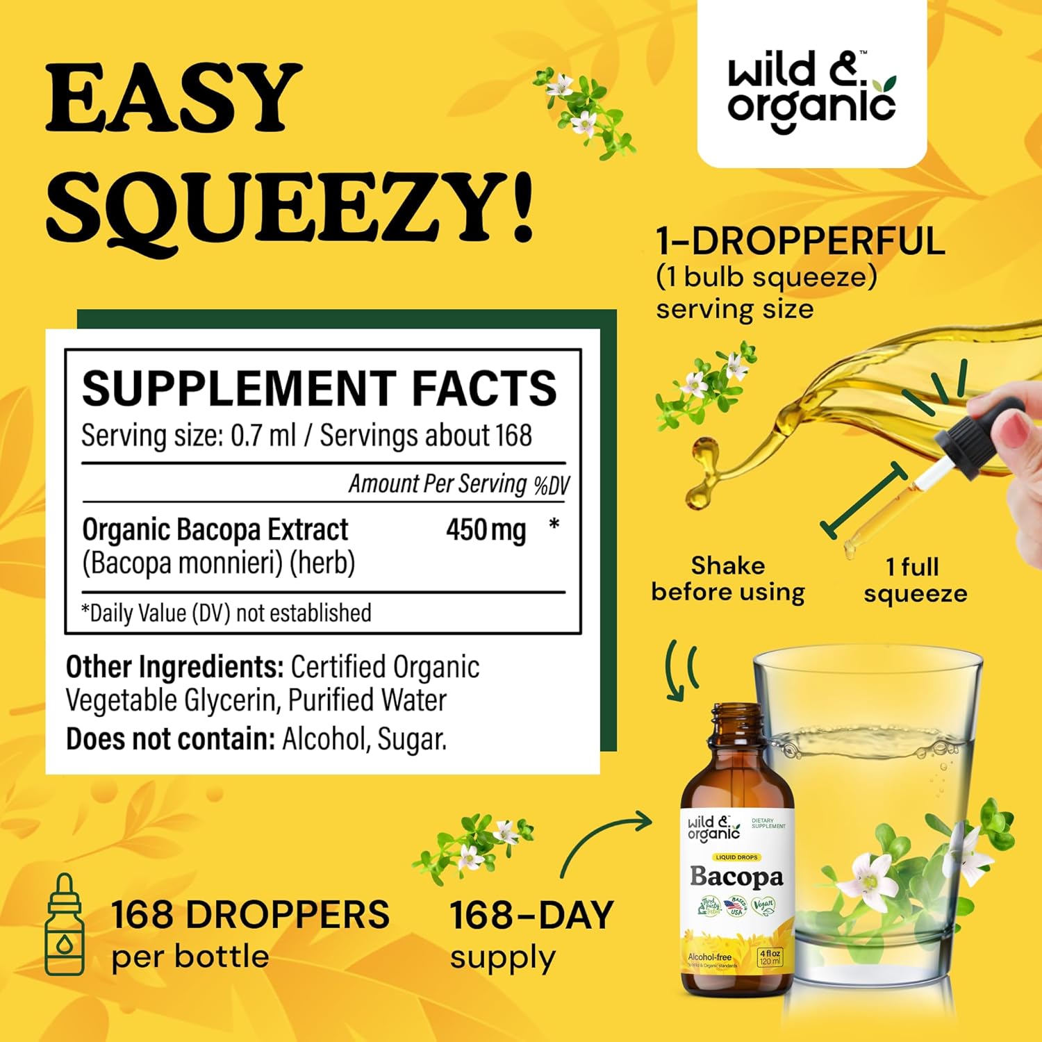 4 fl oz Wild & Organic Bacopa and Gotu Kola Tincture Set for Cognitive Support