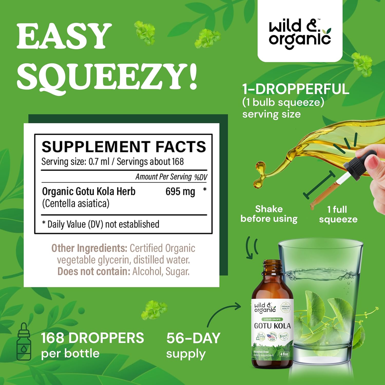 4 fl oz Wild & Organic Bacopa and Gotu Kola Tincture Set for Cognitive Support