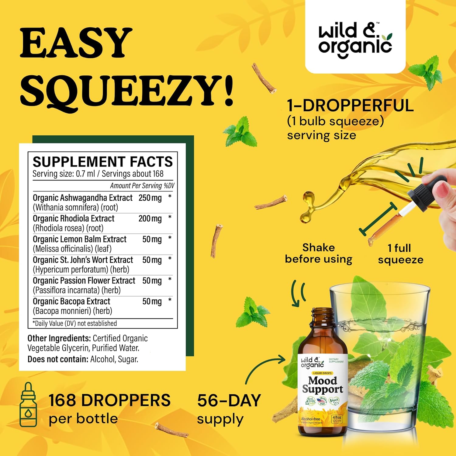 4 fl oz Wild & Organic Bacopa Tincture + Mood Support Tincture for Optimal Wellness
