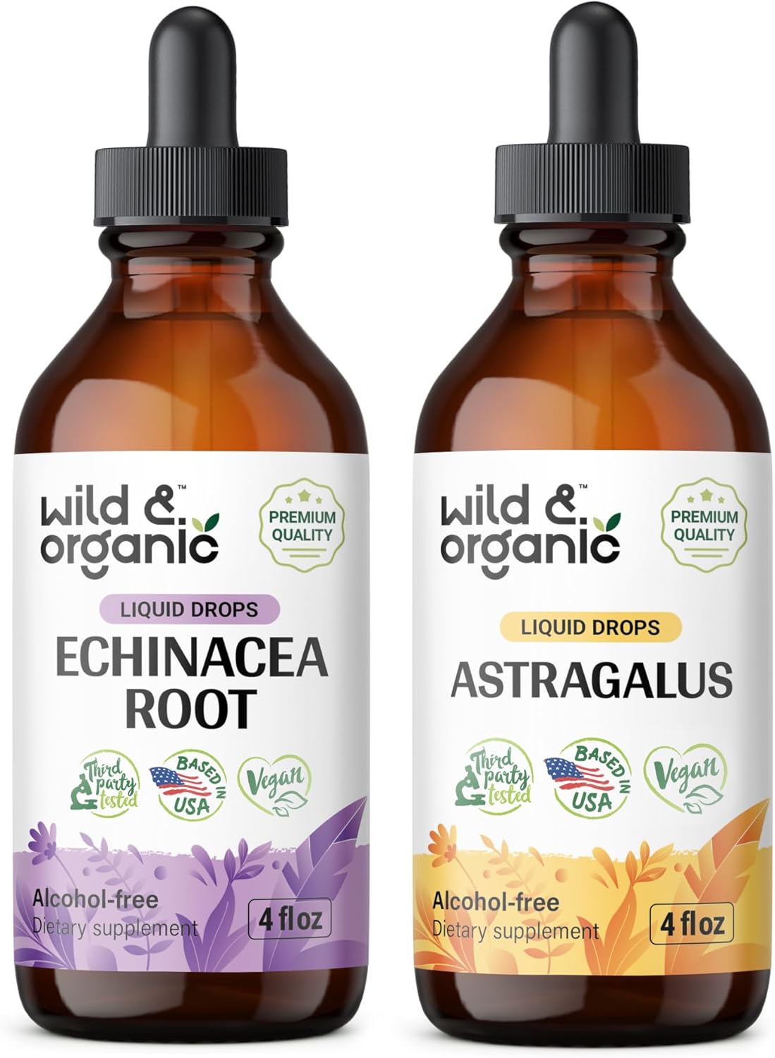 4 fl oz Wild & Organic Echinacea and Astragalus Tincture Bundle for Immune Support