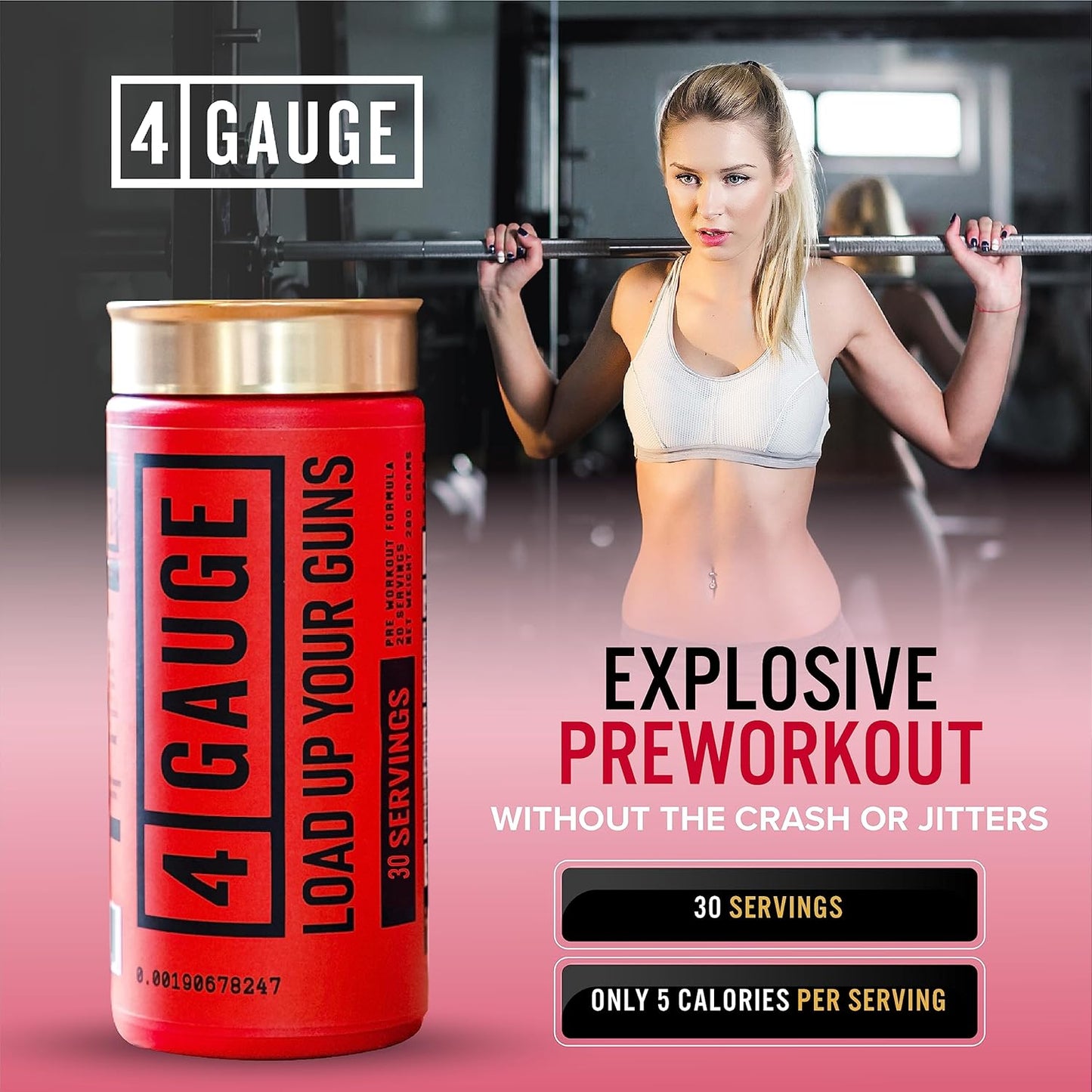 4 Gauge Explosive Preworkout - Jitter-Free Nitric Oxide Booster with L-Citrulline, L-Carnitine, Creatine - 30 Servings - No Artificial Ingredients - Fruit Blast Flavor