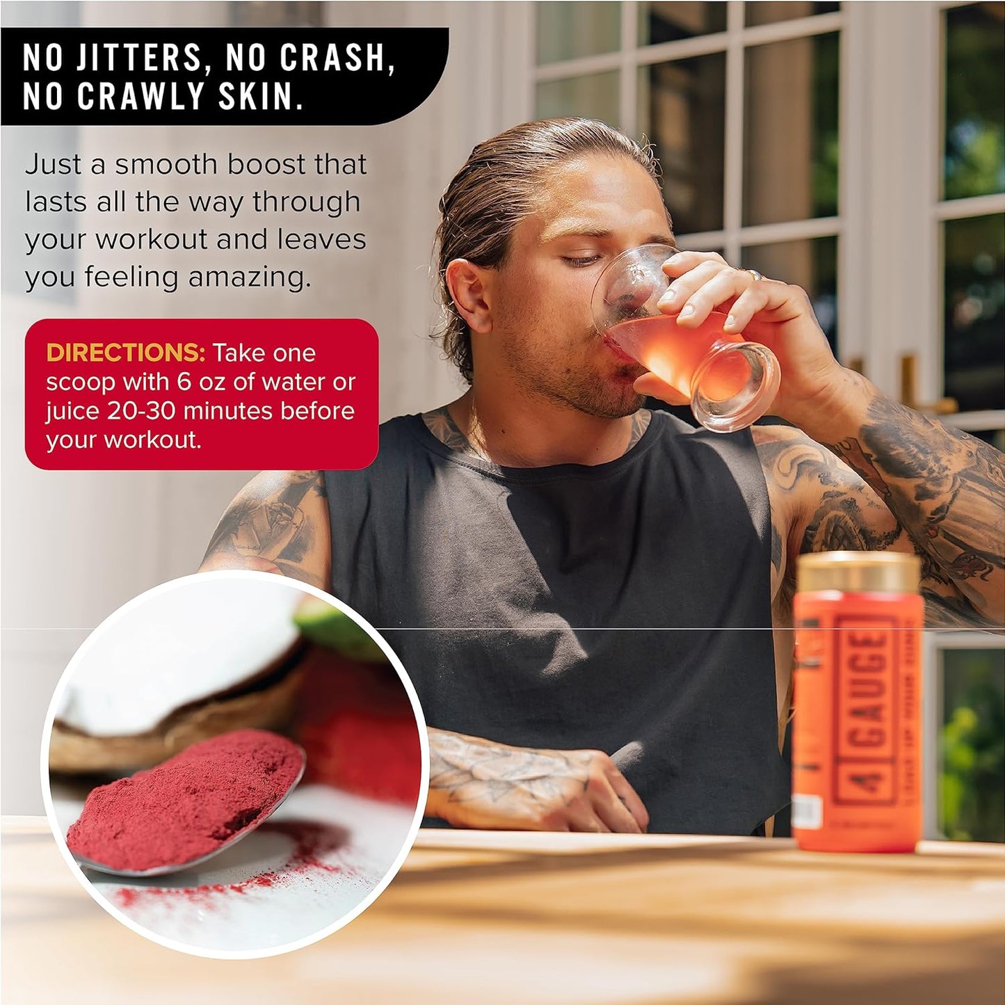 4 Gauge Explosive Preworkout - Jitter-Free Nitric Oxide Booster with L-Citrulline, L-Carnitine, Creatine - 30 Servings - No Artificial Ingredients - Fruit Blast Flavor