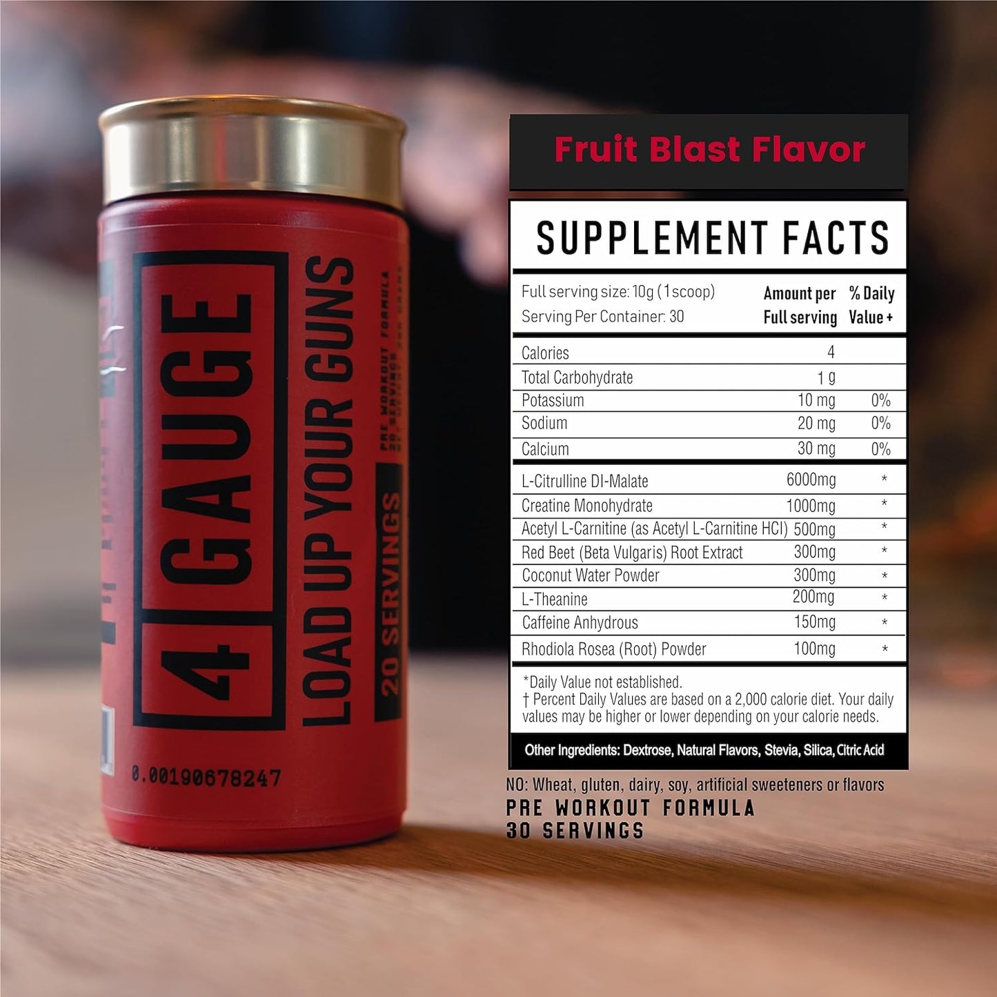 4 Gauge Explosive Preworkout - Jitter-Free Nitric Oxide Booster with L-Citrulline, L-Carnitine, Creatine - 30 Servings - No Artificial Ingredients - Fruit Blast Flavor