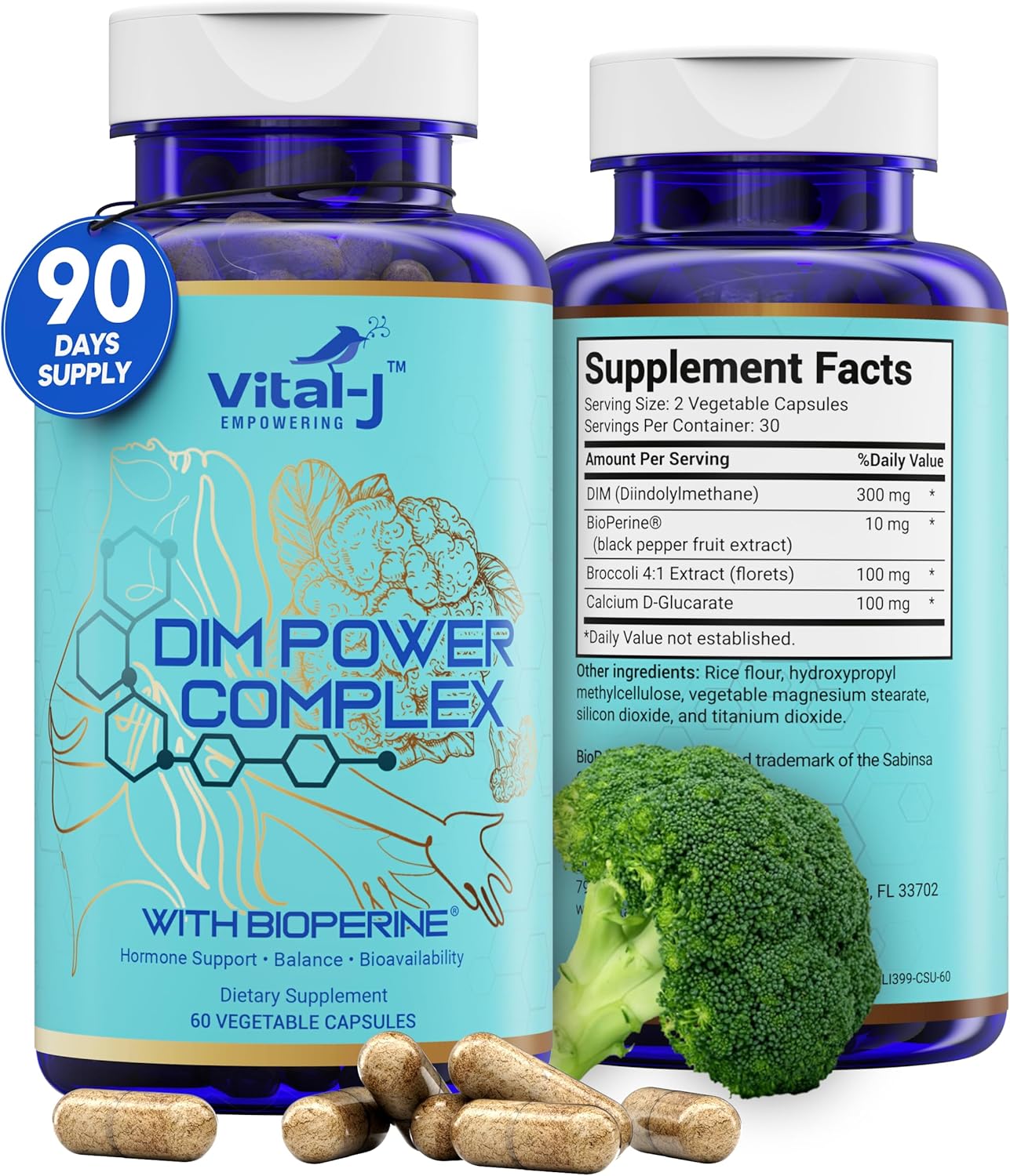 4-in-1 DIM Potent Complex 300mg Supplement for Estrogen Balance, Metabolism, Energy, Menopause Support - with Bioperine, Calcium, Broccoli Extract - 90 Servings for Women and Men