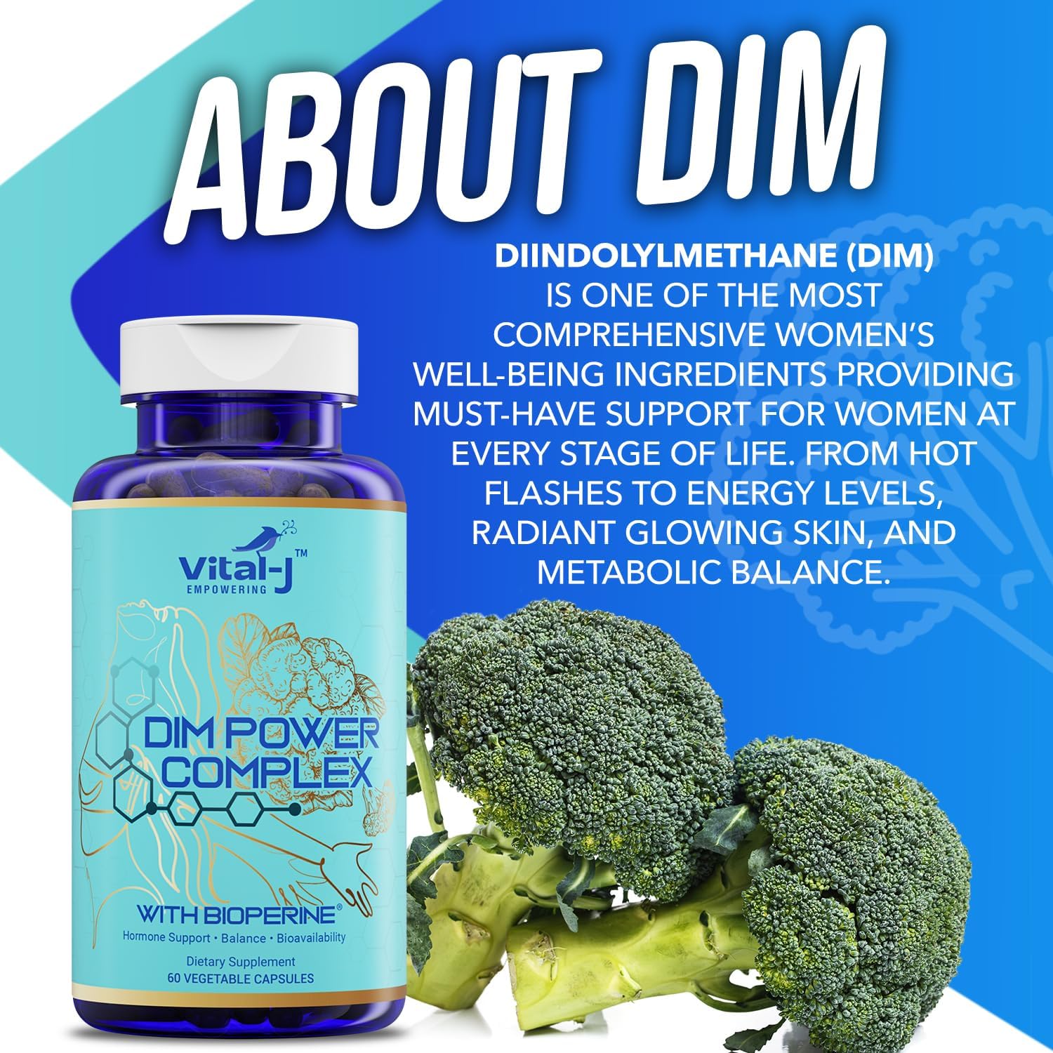 4-in-1 DIM Potent Complex 300mg Supplement for Estrogen Balance, Metabolism, Energy, Menopause Support - with Bioperine, Calcium, Broccoli Extract - 90 Servings for Women and Men